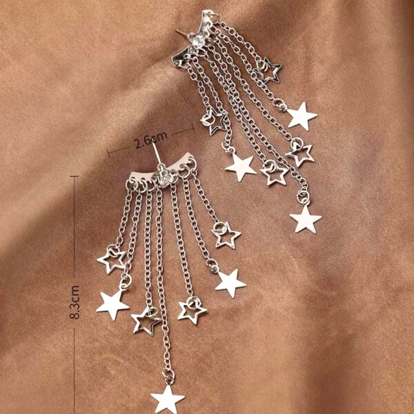 Star Earrings Dangle Hypoallergenic Removable Jacket Dangles Silver Chains New - Picture 2 of 4